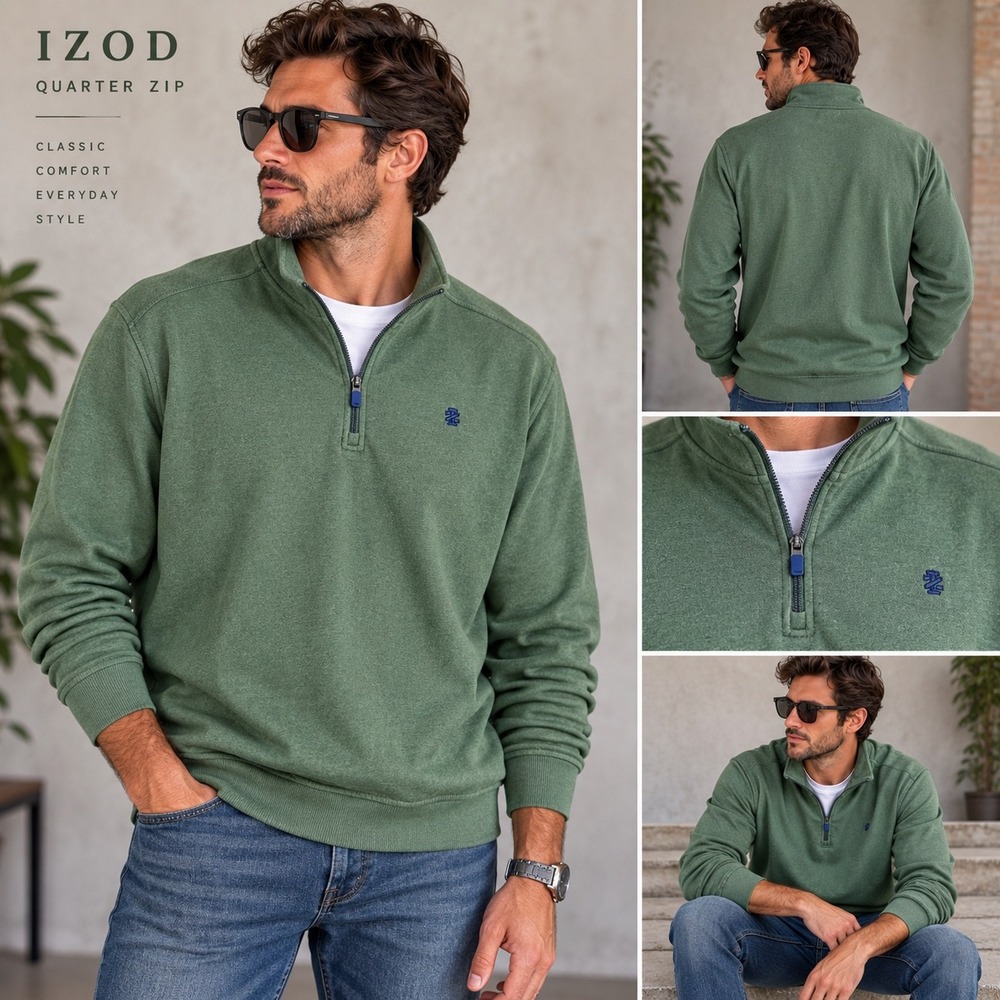 Men's green 1/4 zip pullover sz 2XL IZOD sweatshirt material preppy casual